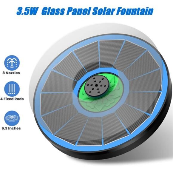 Solar Fountain Pump Full Glass -No Battery, 3.5W Solar Bird Bath Fountains - Picture 3 of 7